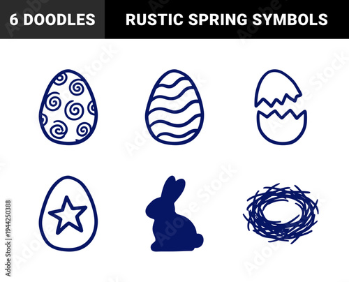 Hand-drawn Easter holiday and spring nature elements for organic brand identity. Rustic, naive marker sketch illustrations featuring seasonal symbols.