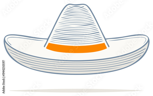 White Straw Hat with Orange Band Illustration Vintage Style Headwear for Summer Vacation