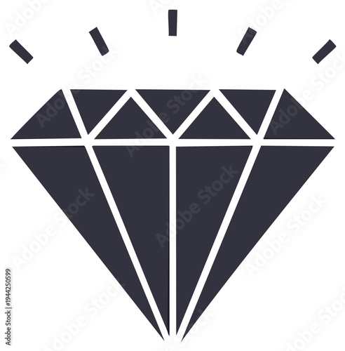 Diamond Cut Silhouette: Jewelry Gemstone Facet Sparkle, Precious Stone Icon