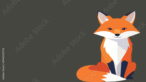 Cute fox cartoon vector illustration on dark background, adorable woodland animal character in flat design style, friendly fox mascot for kids, nursery and nature theme.