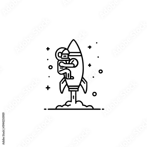 Astronaut riding rocket into space with stars and planets symbolizing adventure and exploration in a futuristic setting