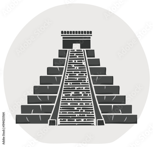 Stylized Pyramid Vector Illustration of a Mesoamerican Temple or Ziggurat Structure