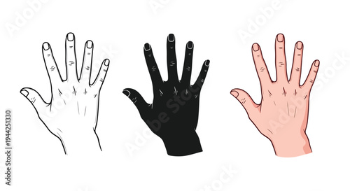 Minimalist Hand Icon Set in Three Colors for UI Design - Minimalist, flat icon, outline, glyph, linear, clipart, sticker - Vector icon set - Glyph icon