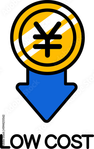 低コストアイコン。（Low Cost Icon / Cost Reduction and Budget Saving Symbol）
