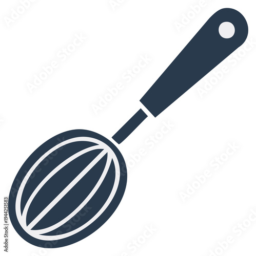 Simple dark blue kitchen whisk with a long handle for mixing ingredients for baking and cooking