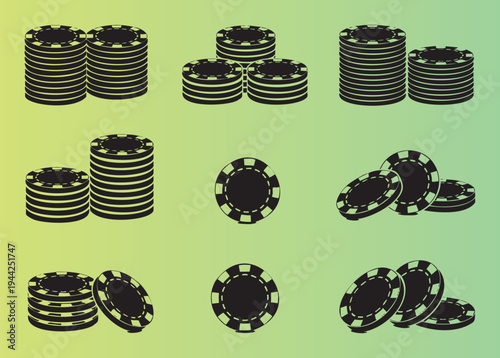 Colorful stacks and single poker chips isolated illustration