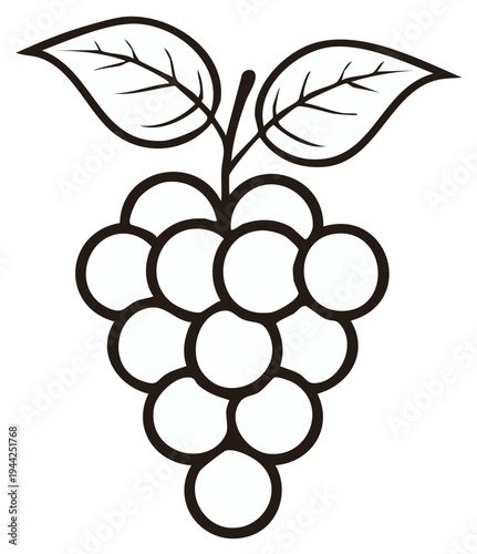 Simple Line Art Illustration of a Bunch of Grapes with Leaves
