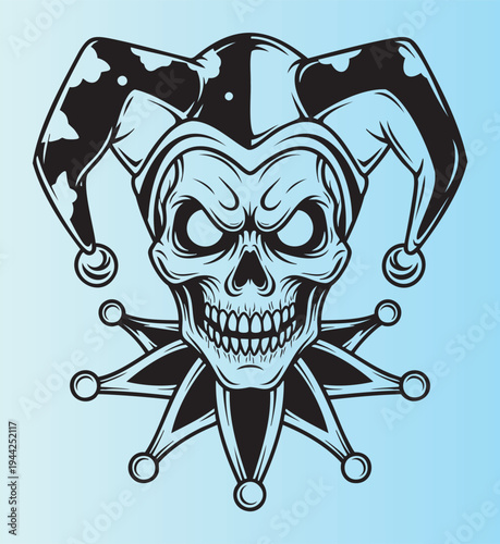 Illustrationofajesterskullwithhatandcrossedjestersticks