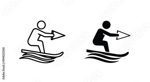 Minimalist Surfing and Wakeboarding Icon Set for Sports and Lifestyle - Minimalist, flat icon, outline, glyph, linear, clipart, sticker - Vector icon set - Glyph icon