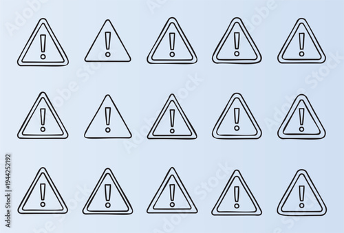 Set of triangular warning signs with exclamation marks isolated design
