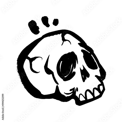 Tilted Skull Character Illustration in Hand Drawn Doodle Style for Urban Street Art and Creative Tattoo Assets.