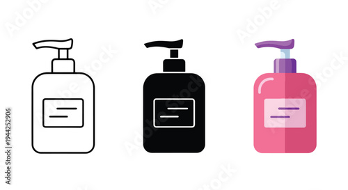 Minimalist Hand Sanitizer Bottle Icon Set in Flat Design - Minimalist, flat icon, outline, glyph, linear, clipart, sticker - Vector icon set - Glyph icon