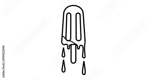 Simple black and white line art illustration of a melting popsicle with drips, a classic summer treat.