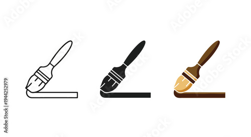 Minimalist Paintbrush Icon Set for Design and Art Projects - Minimalist, flat icon, outline, glyph, linear, clipart, sticker - Vector icon set - Glyph icon