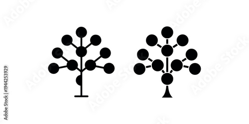 Abstract tree silhouette design using circular nodes and branches to represent network connectivity growth and biological structure in a modern graphic style