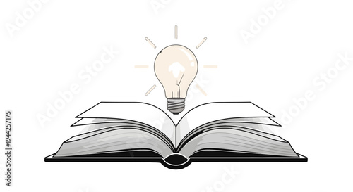 Open Book with Illuminated Light Bulb.
