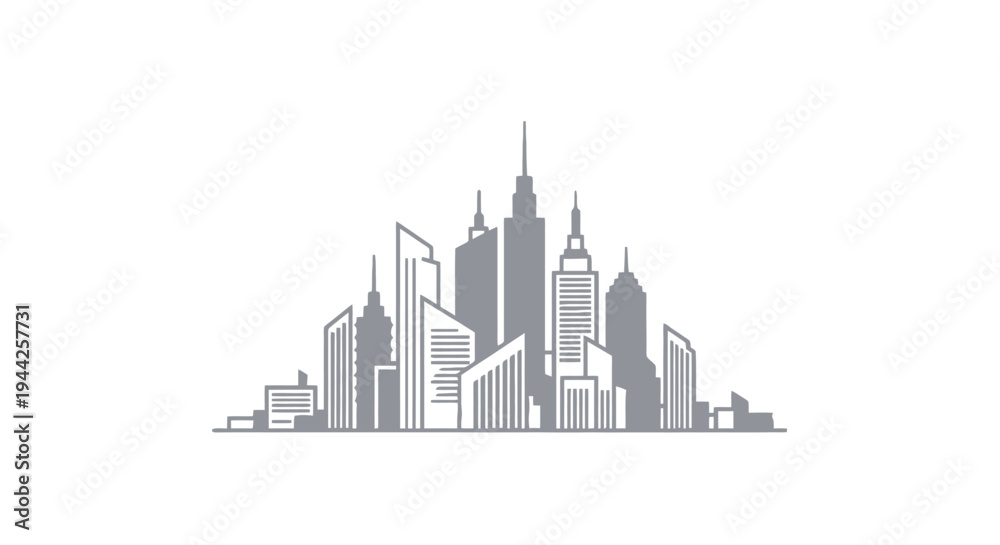 Fototapeta premium City Skyline Silhouette with Skyscrapers Illustration.