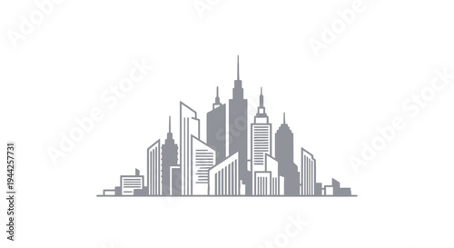 City Skyline Silhouette with Skyscrapers Illustration.
