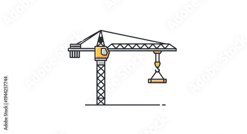Crane Illustration with Hook and Pulley System.