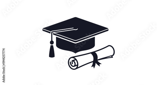 Graduation Cap and Diploma Illustration.