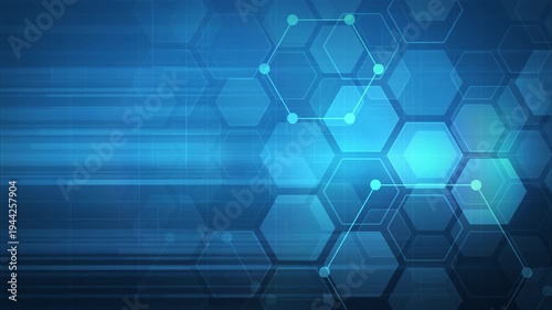 Abstract blue technology background with connecting hexagons