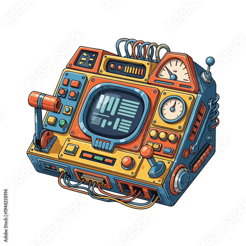 Vintage Retro Futuristic Robot Control Panel.