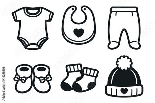 Flat design top view baby clothing icon set 
