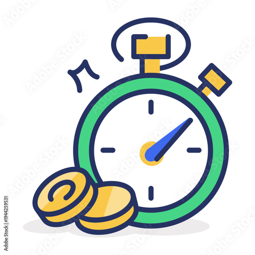 A flat style icon depicting payment time