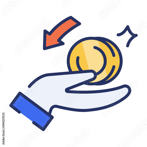 A flat style icon depicting cashback