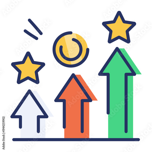 Flat style icon depicting growth chart