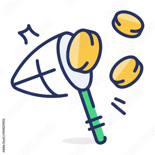 An icon showing catching money in flat style