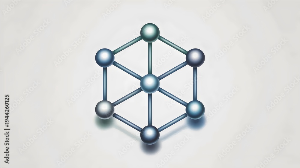 Obraz premium Symmetrical molecule nodes square illustration – Suitable for high-tech chemistry, laboratory science, or atomic physics.