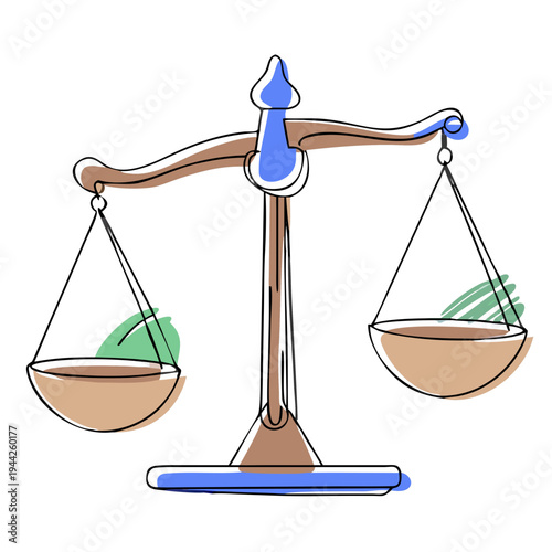 Balance scale illustration with bowls in minimalist design  