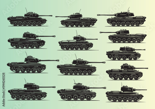 Collection of vintage military tanks in various designs and styles