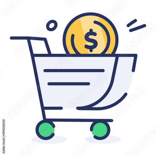 A flat style icon showing shopping cart
