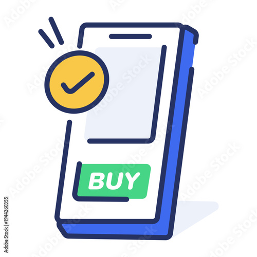 Flat style icon showing mobile shopping application