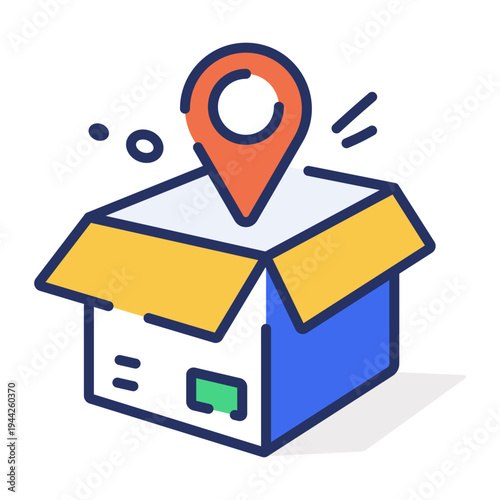 A flat style icon depicting parcel location tracking