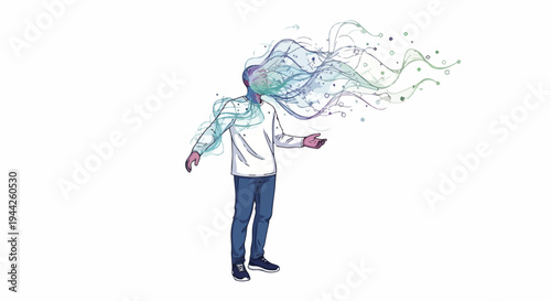 Man with smoke coming out body.