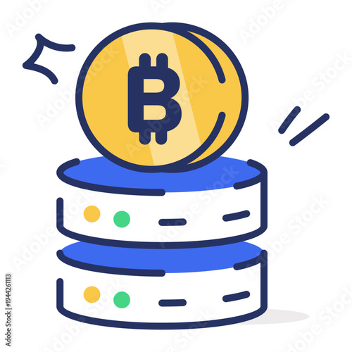 Flat icon depicting bitcoin server network system