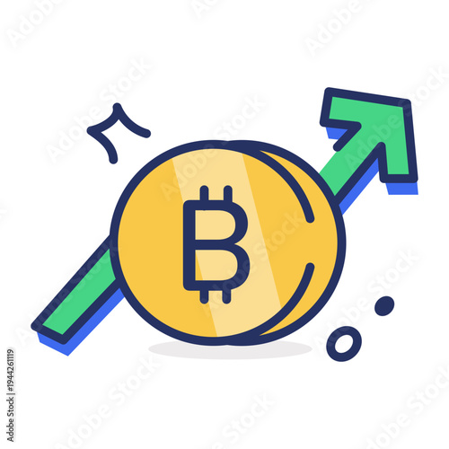 An icon showing bitcoin growth designed in flat style