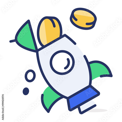 An icon showing financial startup designed in flat style