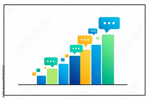 Colorful bar chart with chat bubbles representing social media growth