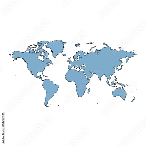 World Map Illustration on White Background.
