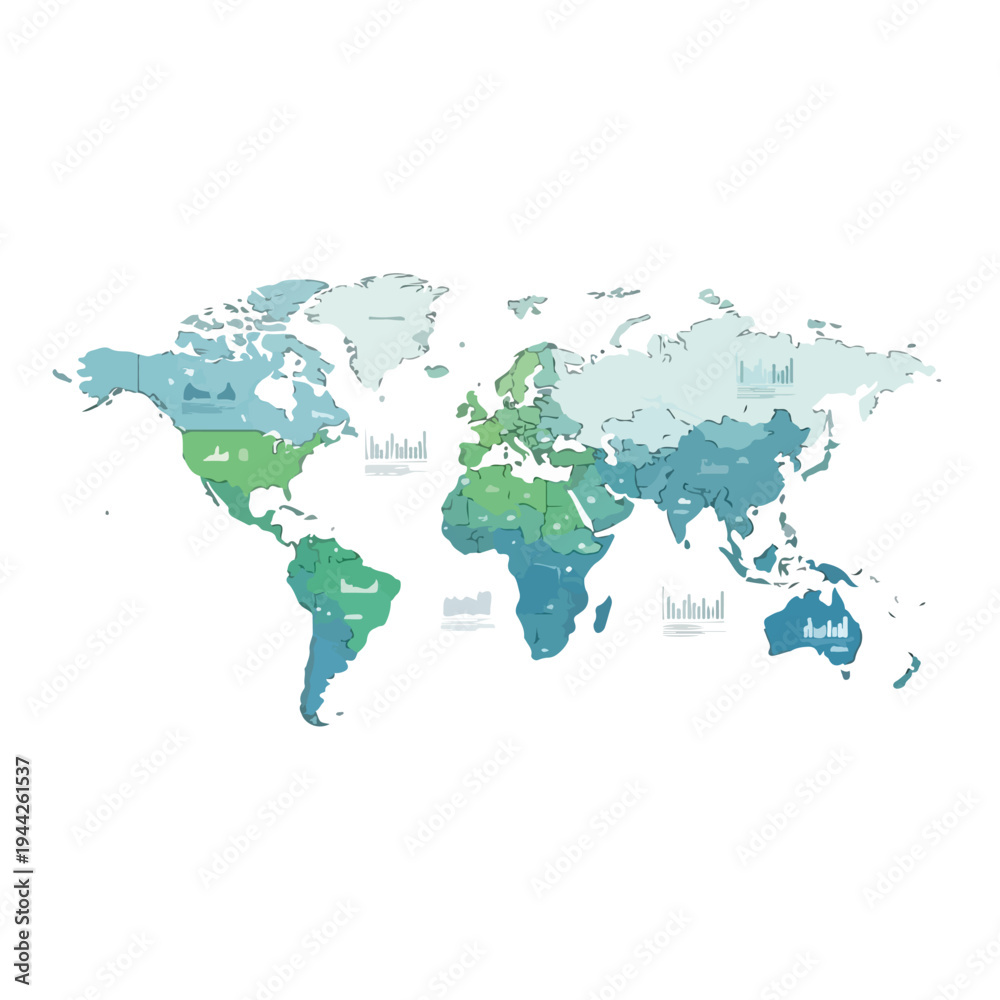 Fototapeta premium World Map Illustration with Colorful Continents.