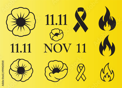 Remembrance day symbols and november eleventh icons collection
