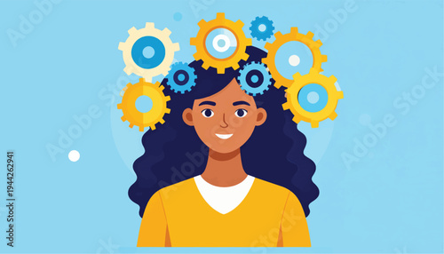 Woman with Gears in Hair Thinking.