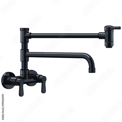 black matte wall mount pot filler faucet vector illustration