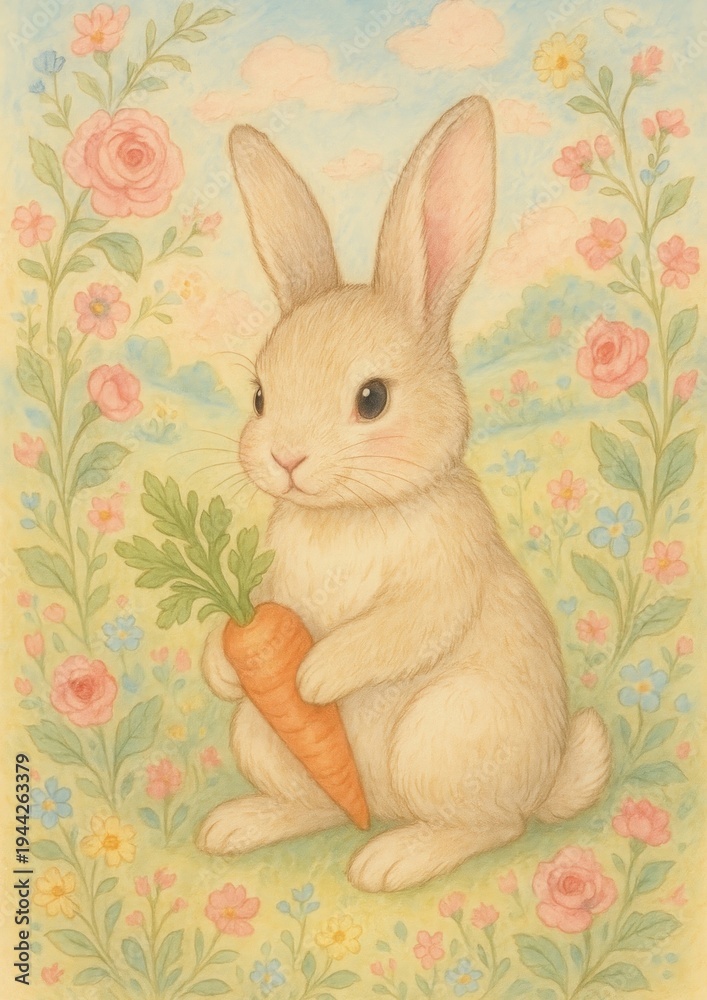 Fototapeta premium Cute bunny holding carrot