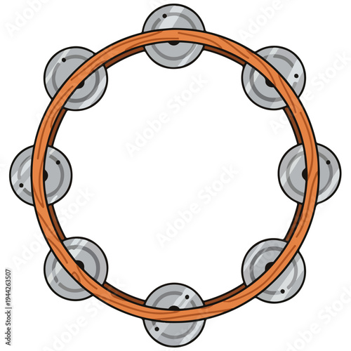 Cartoon Tambourine Circular Border Vector Template