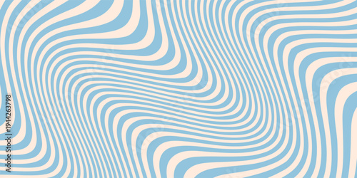 Blue and beige diagonal wavy lines seamless pattern. Simple vector abstract liquid stripes background. Funky groovy texture with diagonal waves, fluid shapes, flow. Stylish repeated decorative design